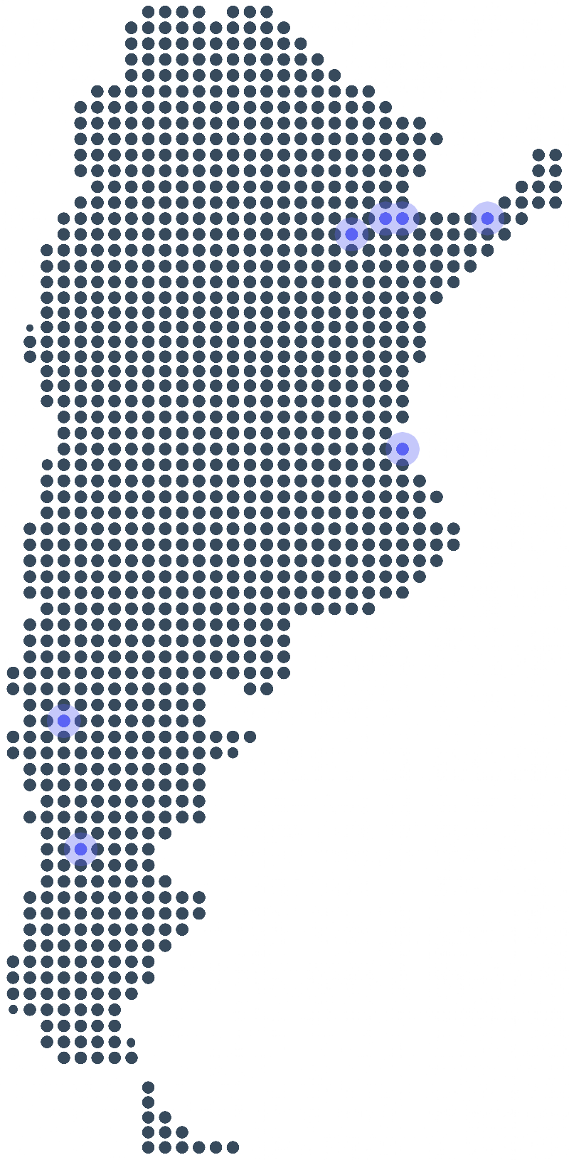 Mapa de Argentina con proyectos marcados